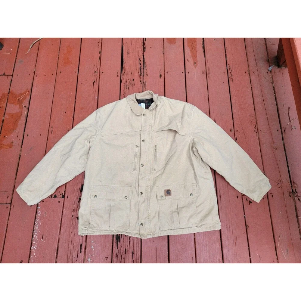 VINTAGE CARHARTT C10 PLAID BLANKET LINED SHORT COAT SIZE XXL UNION MADE IN USA - Picture 1 of 10